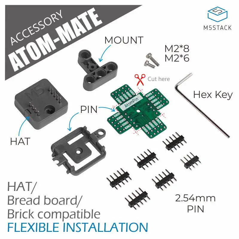 Official M5Stack Atom Mate Breadboard Adapter Circuit DIY Expansion Kit with Pinouts