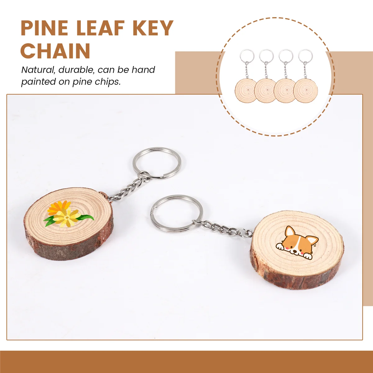 

KEKA 20 Pack Unfinished Wood Slices Keychain Blank Hand-Painted Wooden Keychain Christmas Pendant DIY Wood Keychain