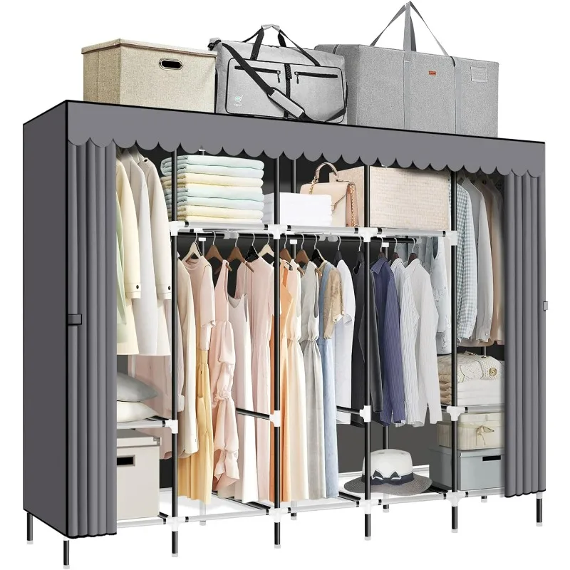 

LOKEME Portable Closet, Great Size 82-Inch Portable Wardrobe , Extra Sturdy 25mm Steel Tube and Easy To Assemble, Grey