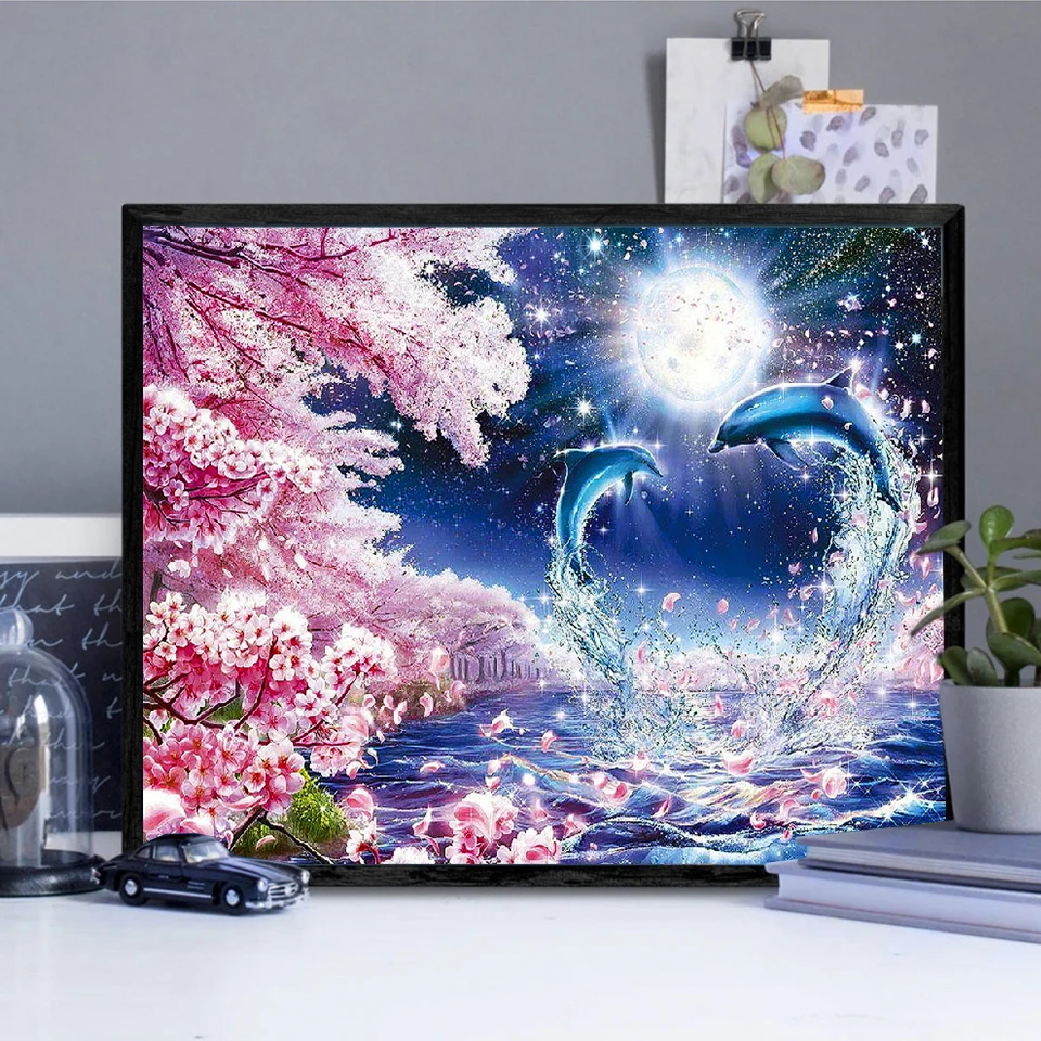 AB Drills New Diamond Painting Dolphin Mosaic Art Kits Cross Stitch Diamond Embroidery Animal Sea Beads Picture Handmade Hobby