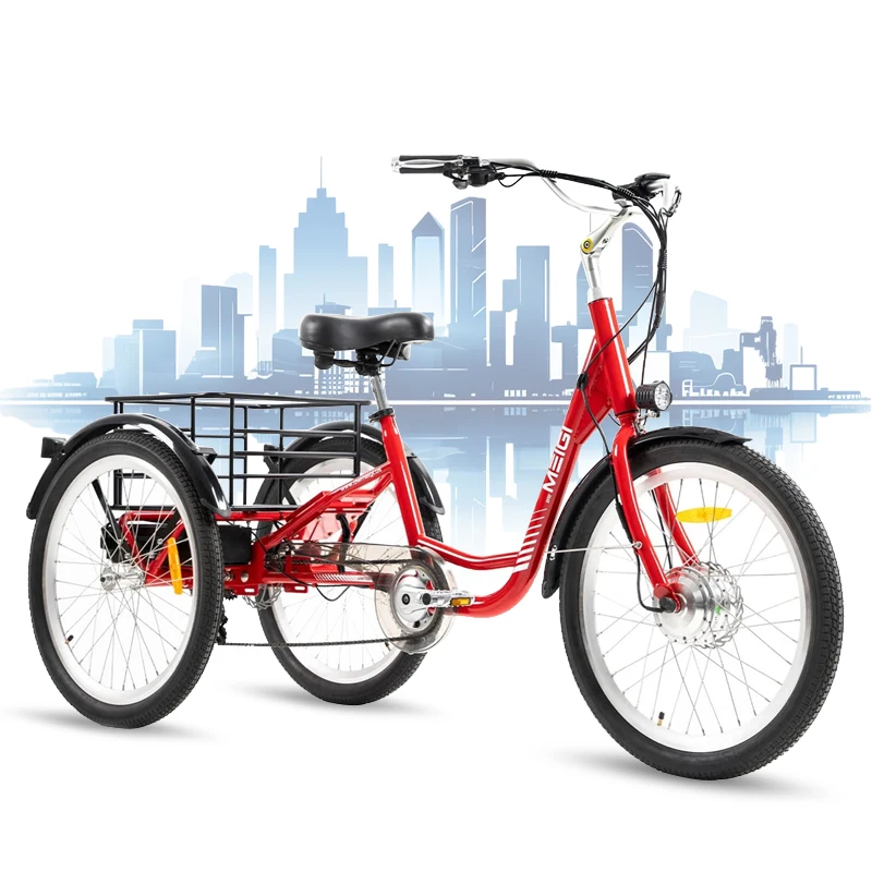 Adult walking electric tricycle, 350W 36V 13AH electric tricycle, 7-speed, 24 inch wheels, 15mph, range 25-40 miles