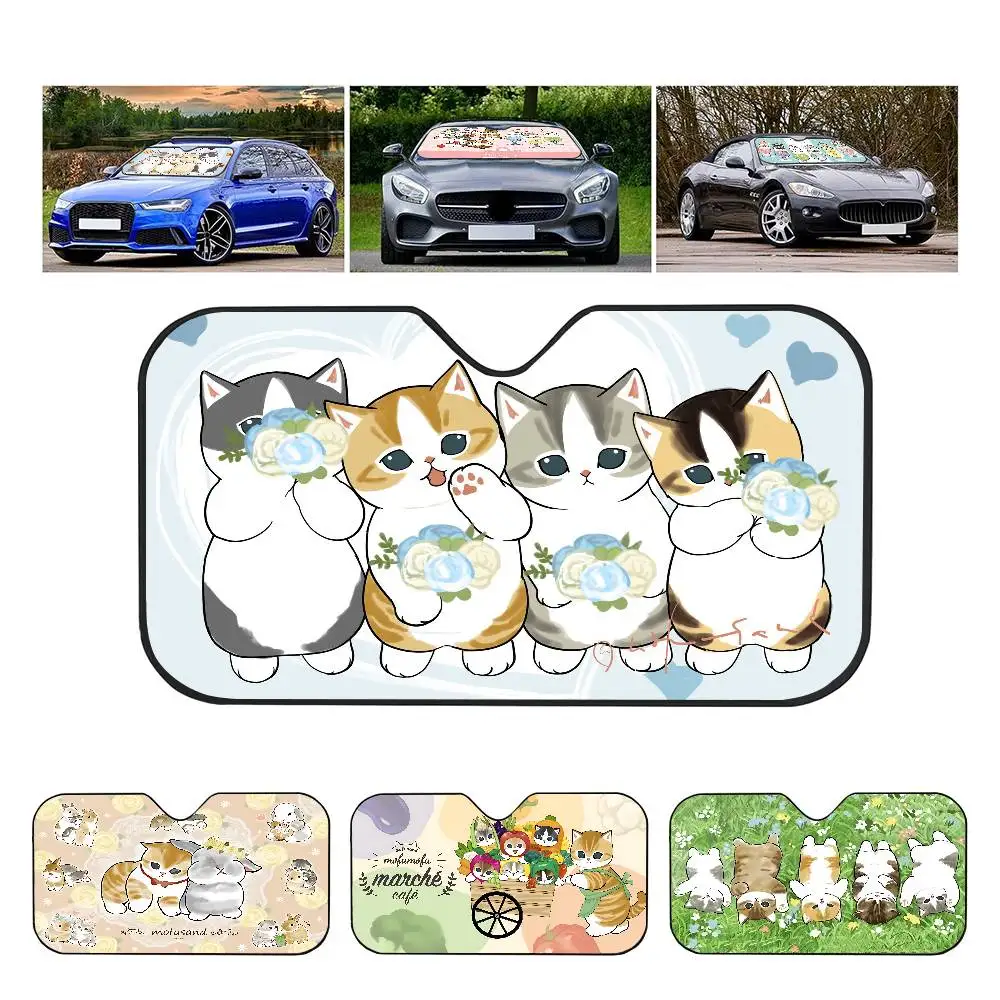 

Funny Cat Mofusand Anime Car Windshield Sun Shade Foldable Car Front Covers Car Sunshade For Car Accessories Blocks Uv Rays