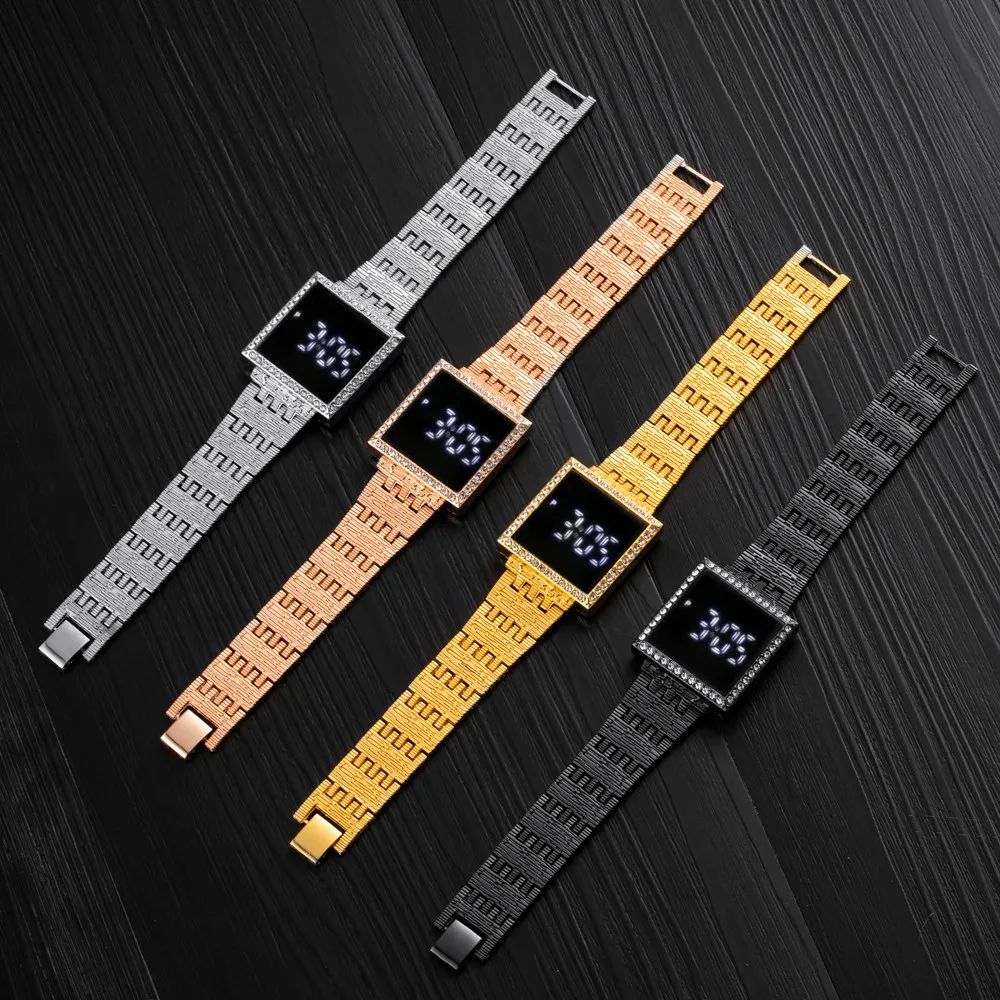 Women Watches Luxury Rhinestone Square Led Digital Watches Women Simple Electronic Wristwatch Waterproof Luminous Ladies Clock