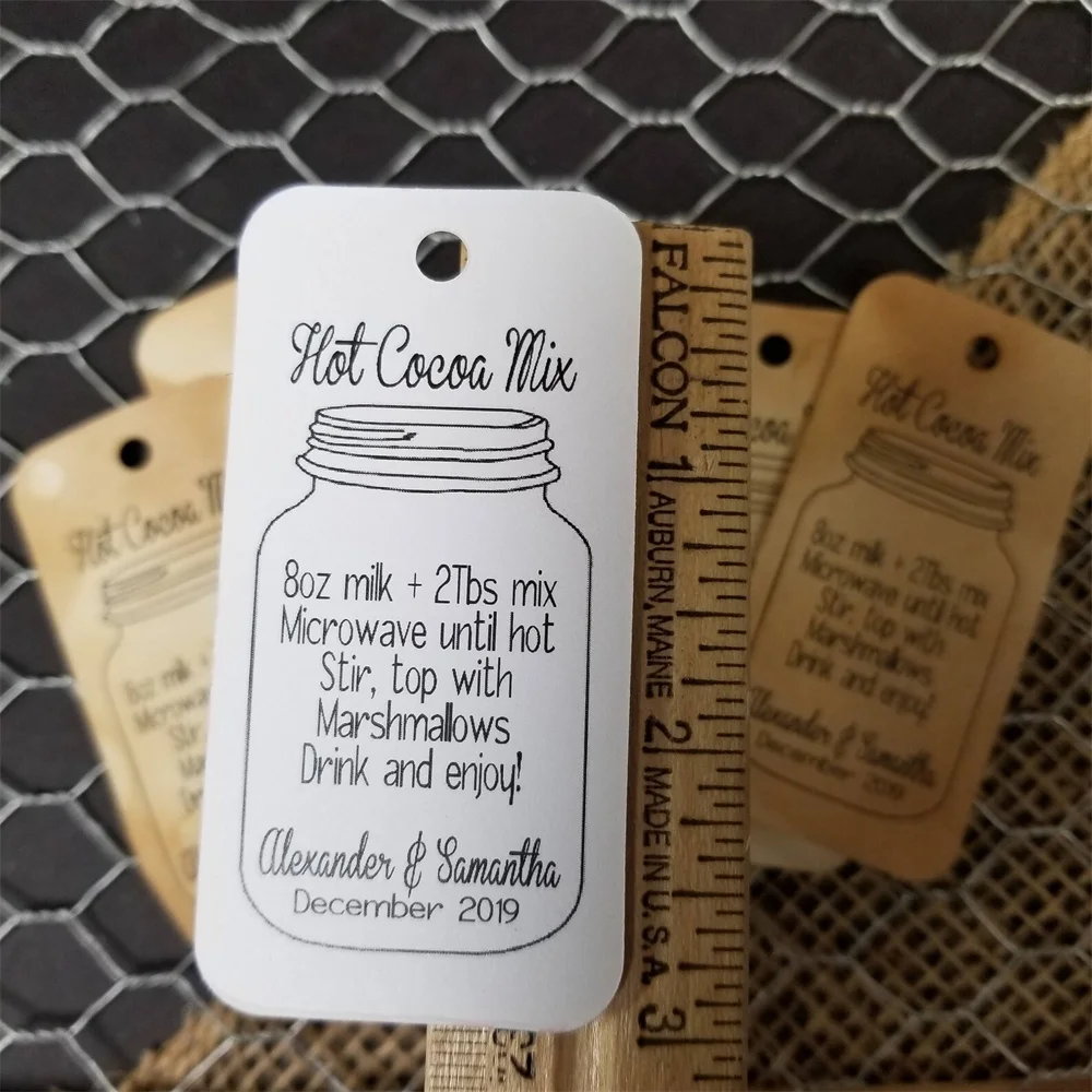 50PCS Hot Cocoa Mix hole punched Personalize with names and date Mason Jar Favor Tags