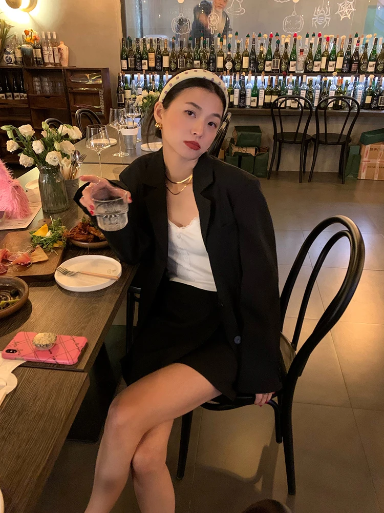 طقم بدلة ربيعية أنيقة للنساء، جاكيت بليزر + تنورة قصيرة بتصميم مميز، طقم أنيق، وصول جديد لأوائل الربيع #4