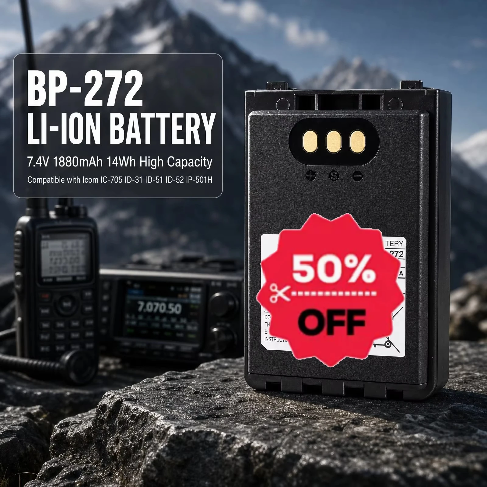 Bateria de substituição Li-ion BP-272 14Wh para Icom IC-705 ID-31 ID-31E ID-51 ID-51E ID-52 IP-100H IP-501H IP-503H BP-271 BP-307