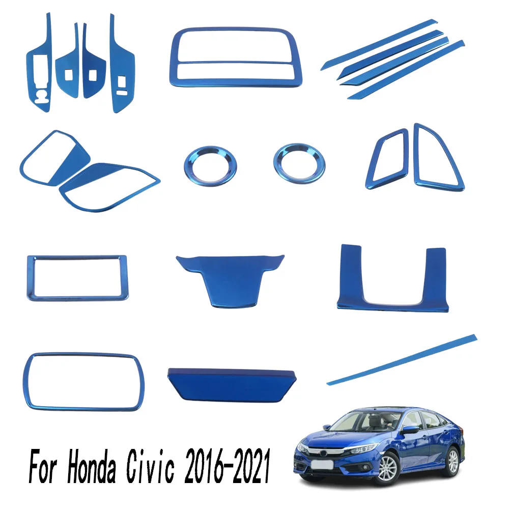 

For Honda Civic 10th 2016-2021 Stainless Steel Car Inner Window Switch Panel Cover Trim Blue Air Outlet Vent Frame Accessories