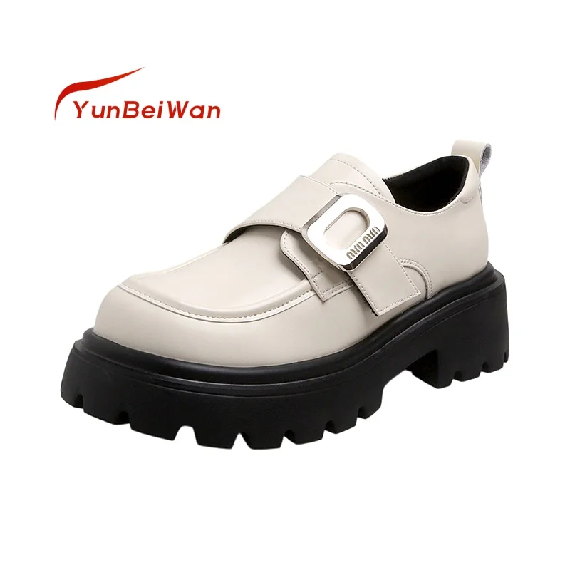 

Loafer Thick Soles Women's Shoes 2024 Spring New Small Leather Shoes British Style Metal Buckle A Slip-On Single Shoes Women's