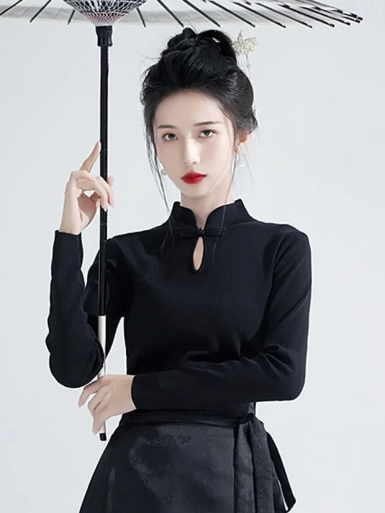 Y2k estética vintage oco para fora harajuku camisetas 2025 neo estilo chinês feminino grunge harajuku fino ajuste sólido camisetas femme