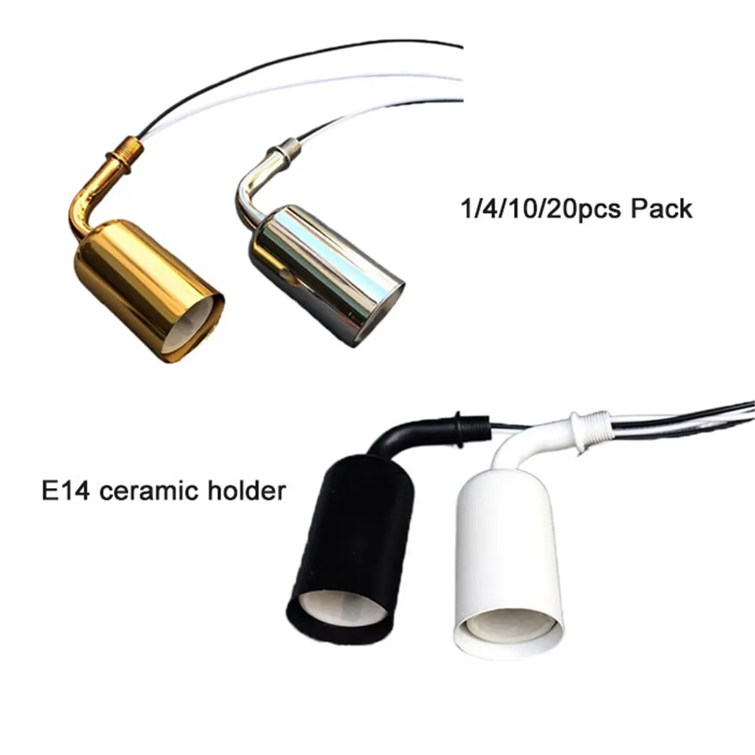 

Gold Silver E14 Ceramic Candelabra Lamp Holder,Black White E12 Porcelain Candle Base Socket with M10 Screw Tube for Halogen Bulb