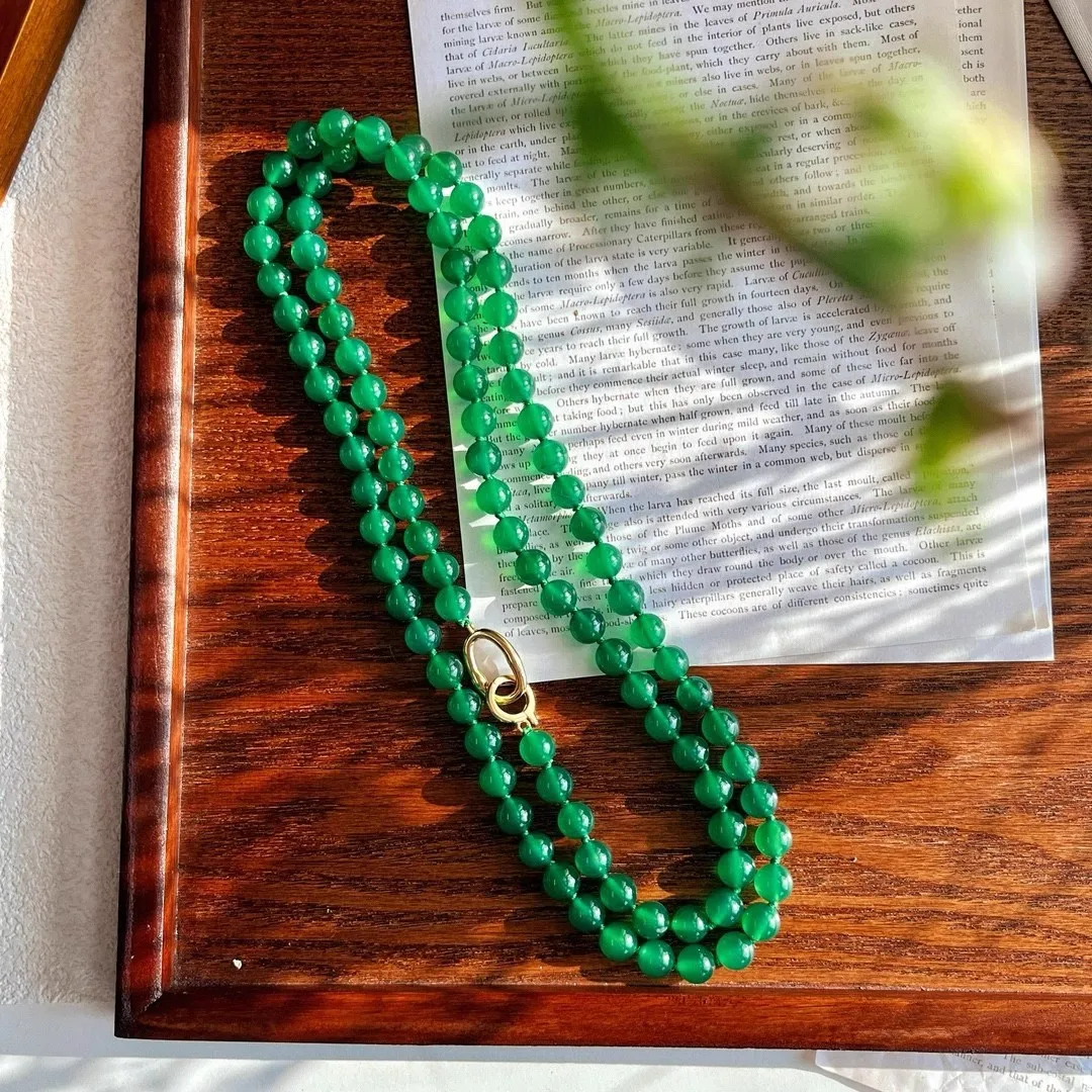 

8Mm natural chalcedony necklace/stackable sweater chain