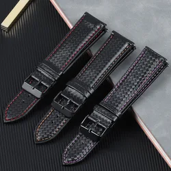 20mm 22mm Strap Genuine Leather Watchbands Carbon Fiber Band Quick Release Wristband for Seiko Soft Bracelet Watches Accessories