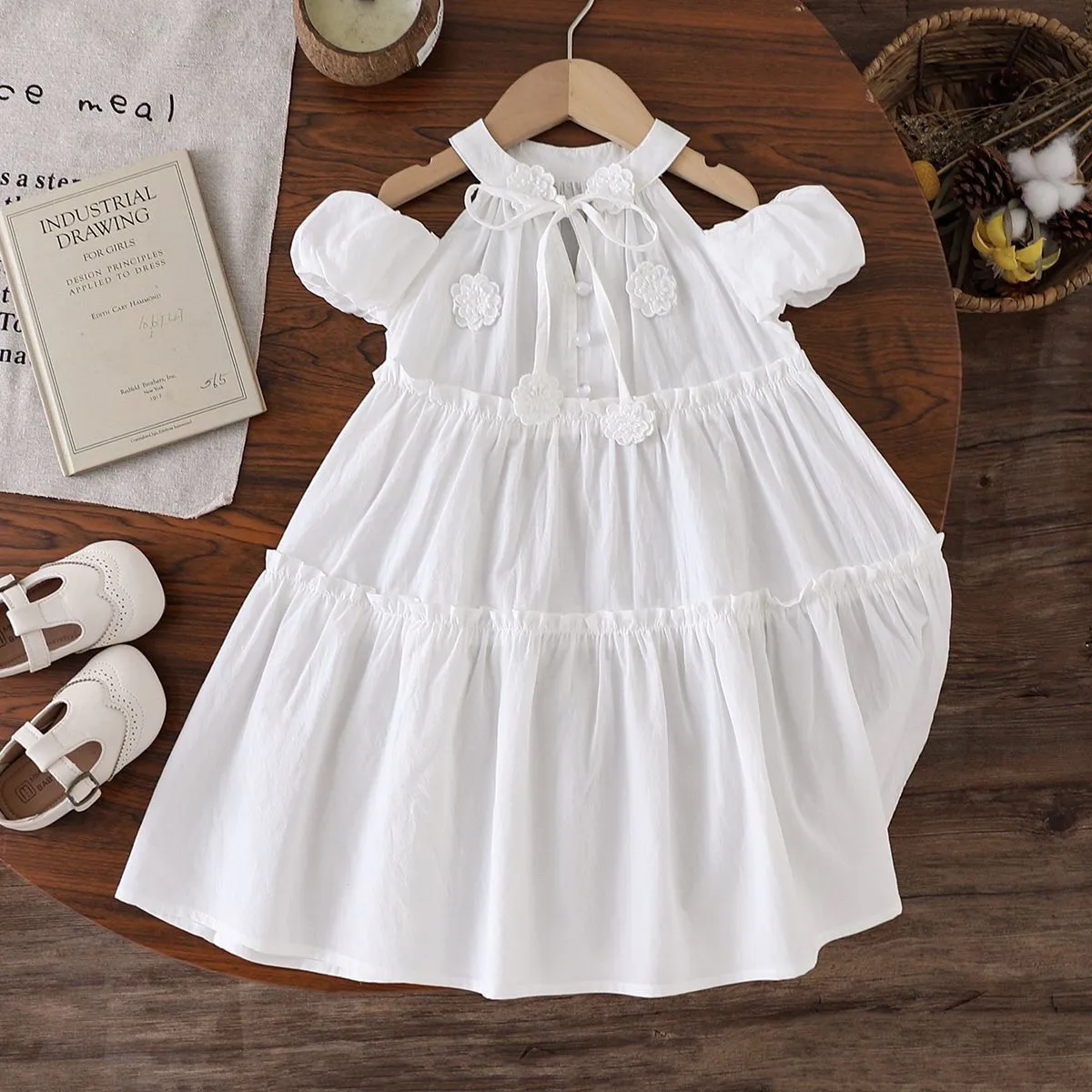 

Baby Girl's Summer Dress Fashionable Cotton Short Sleeve White Princess Dress for Children 100-140cm