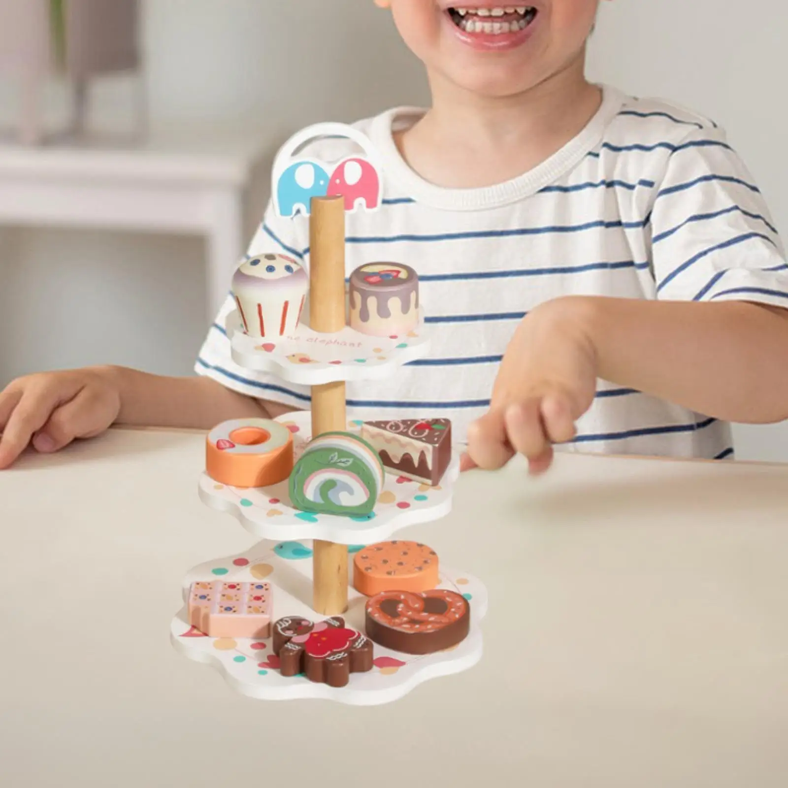 Ensemble de jeu en bois pour enfants, support à dessert, gâteau, nourriture, semblant de jeu, accessoires de cuisine, cadeau d'anniversaire pour filles et garçons