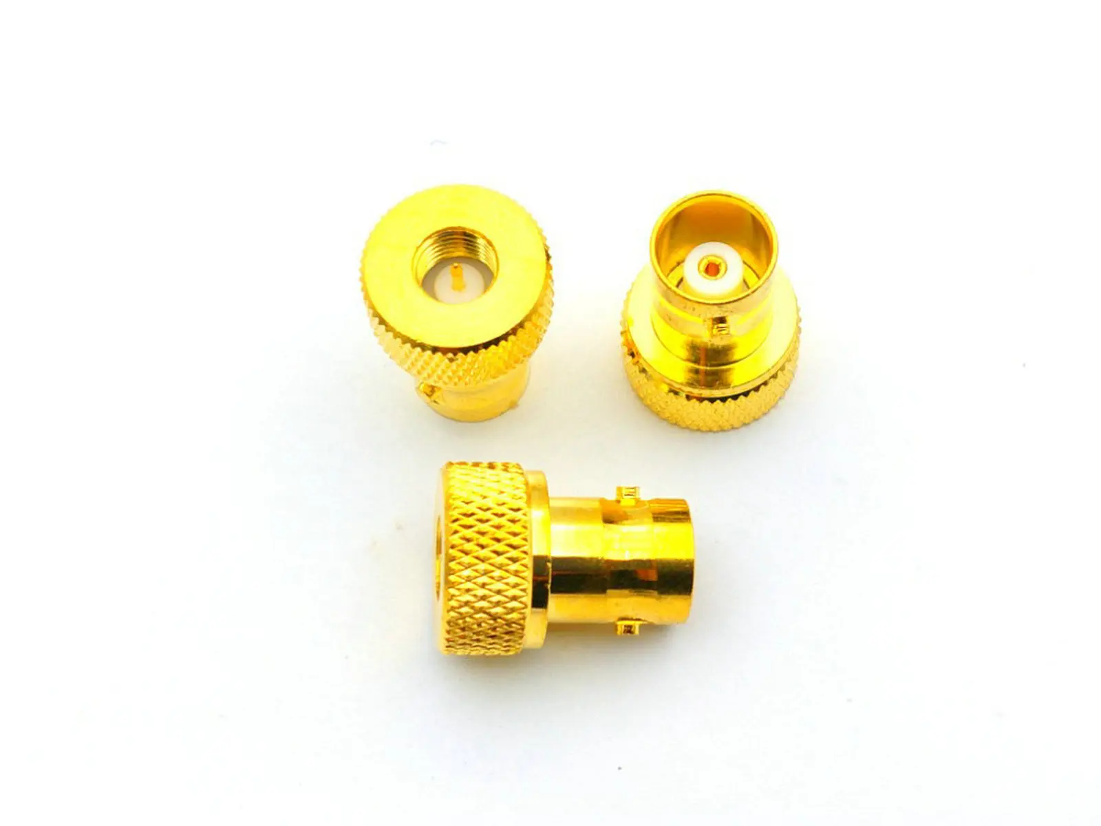 bronze ouro bnc jack femea para sma macho plug rf coaxial adaptador conector 100 pecas de 01