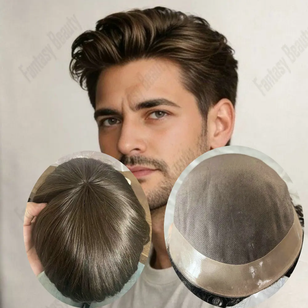 Fine Mono NPU Base Men's Toupee Natural Human Hair Super Durable Male Hair Prosthesis Silk Straight/30MM Wave Replacement System