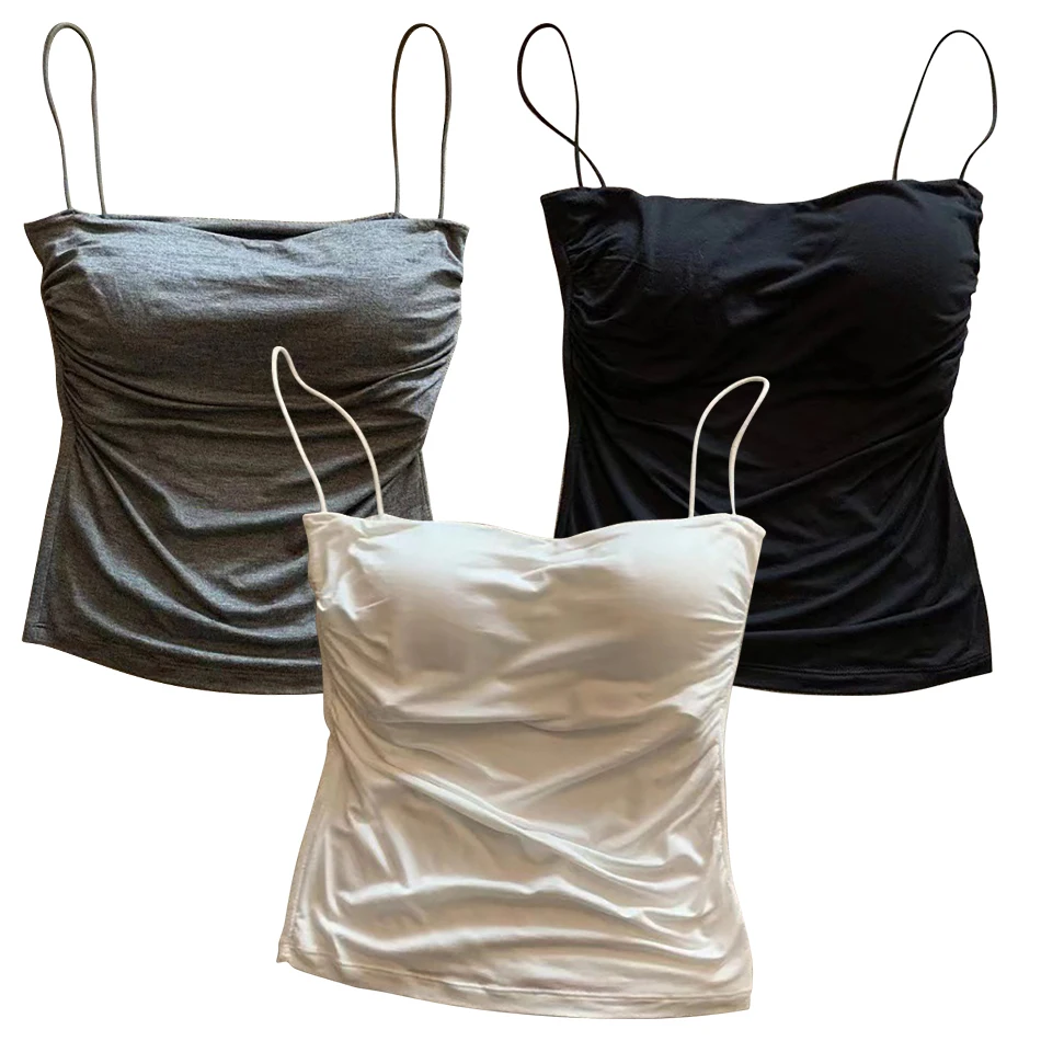 女の子のためのシックなプリーツホルターネックタンクトップ、多用途の下着、カジュアルウェア、多用途、スリムで快適、夏