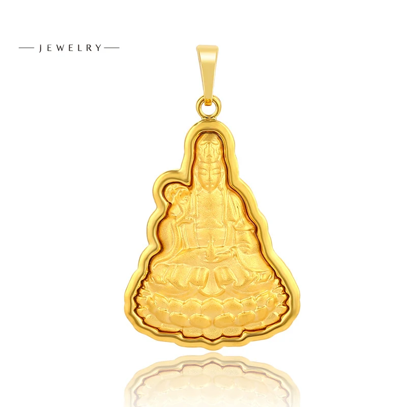 

24k Gold Plated Guan Yin Pendant，Buddhist Meditation Jewelry Gift Religious Charm, Hypoallergenic Spiritual Necklace Accessories