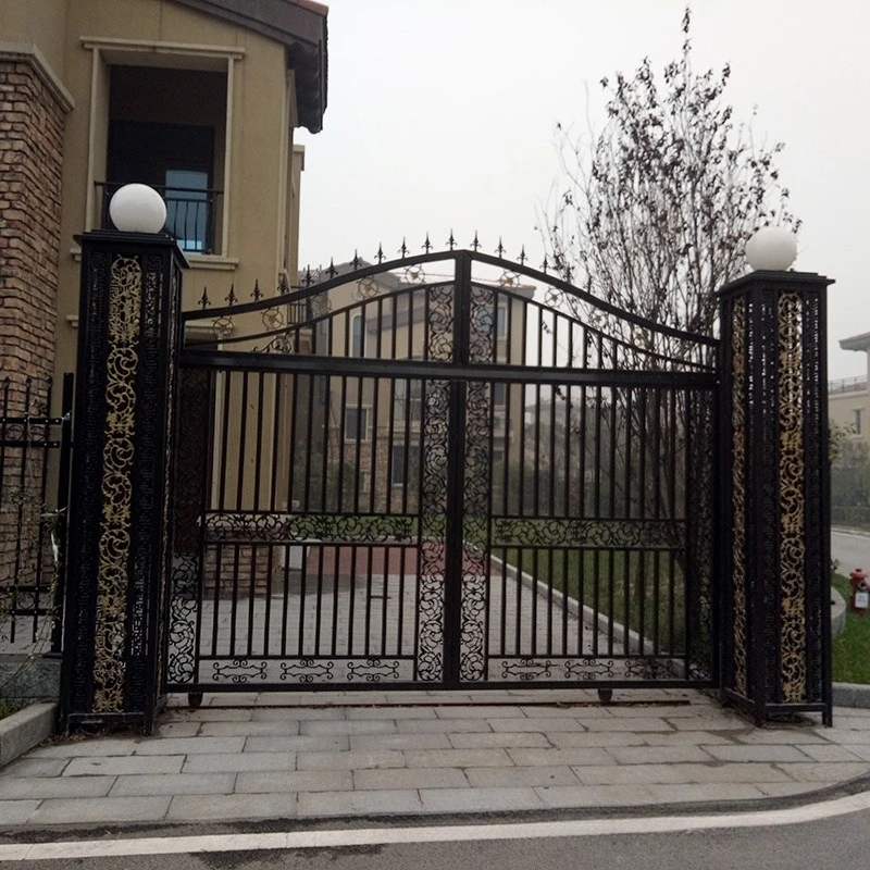 #Gate Rural courtyard wrought iron gate Carved hollow double door in rural new Chinese-style community
