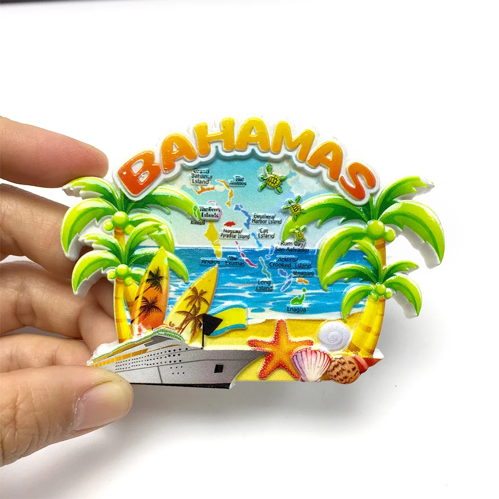 

Bahamas Themed Resin Fridge Magnet - Tropical Palm Beach Scenic Map Decor - Perfect Travel Souvenir
