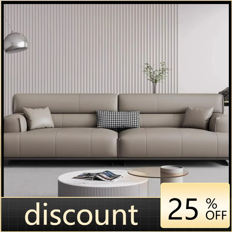 LTT leather sofa one word light luxury minimalist sofa living room first layer cowhide sofa