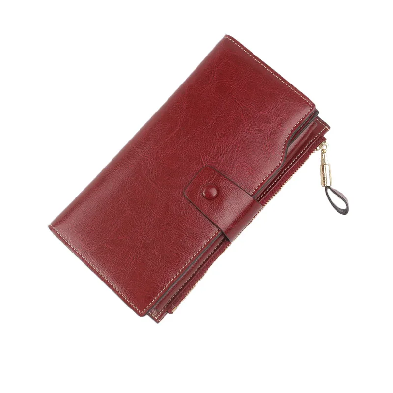 Women Fashion Cow Leather Clutch Wallet Long Hasp Zipper Wallet Purse High Quality Leather Wallet Ladies Coin Purse  Wallets