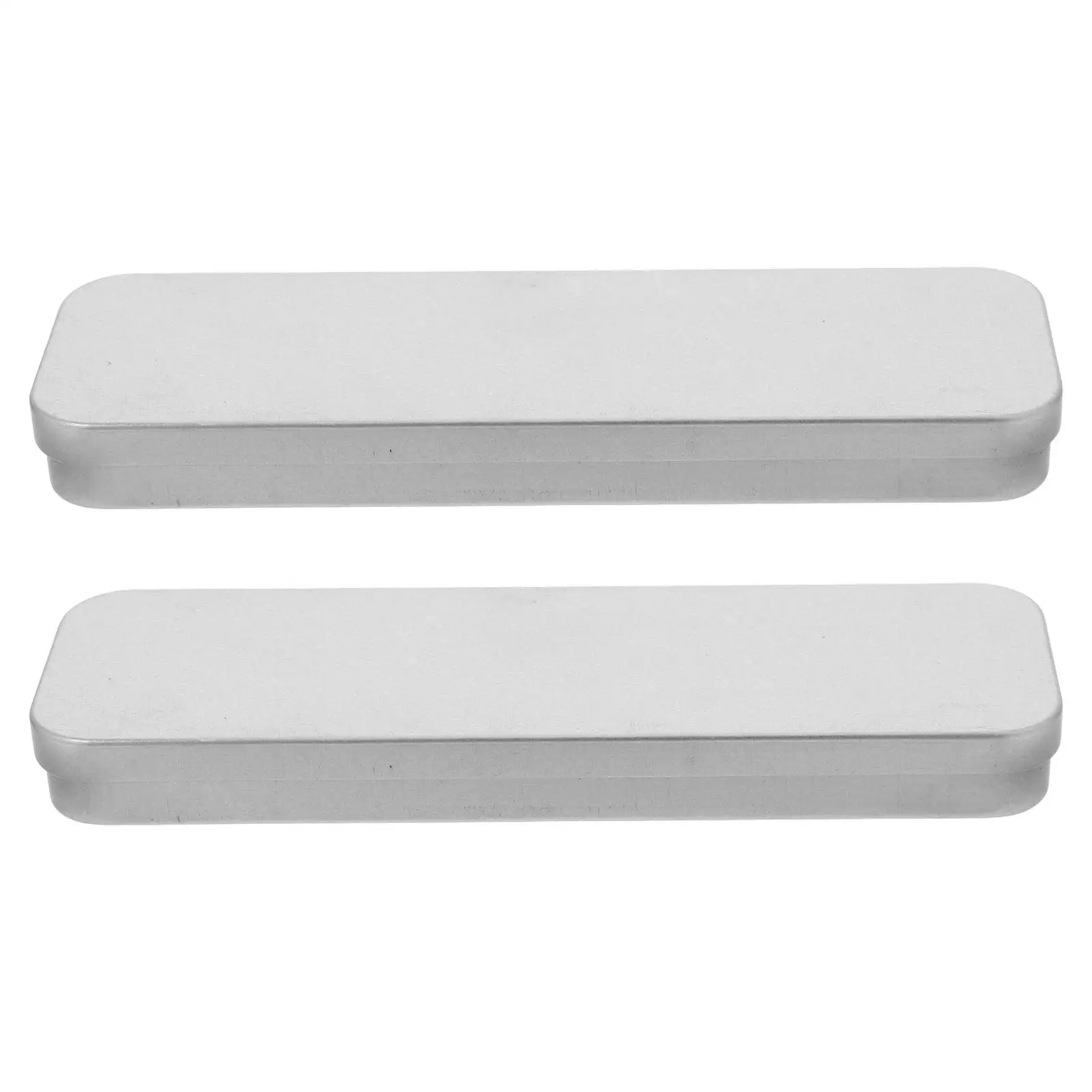 

2 Pcs Pencil Case Tool Storage Box Stylish Stationery Boxes Tinplate Holder Rectangular Metal Single Silver Office