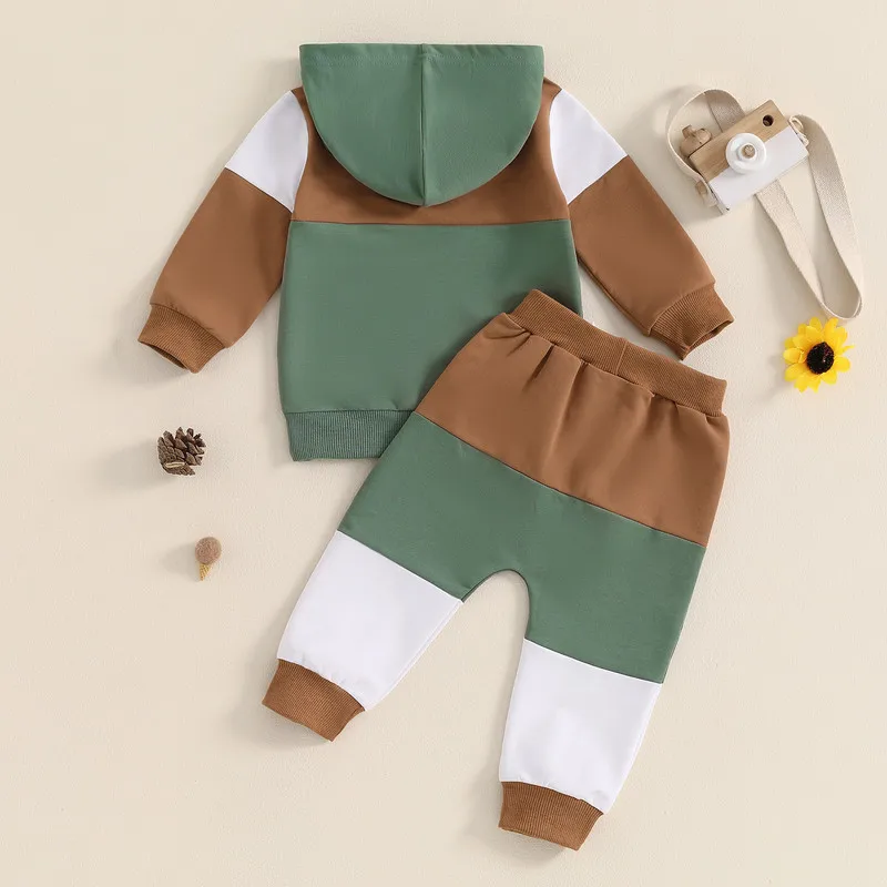 RUEWEY Baby Boy Pant Sets Spring Autumn Clothes Contrast Colors Long Sleeve Hooded Sweatshirt and Elastic Sweatpants