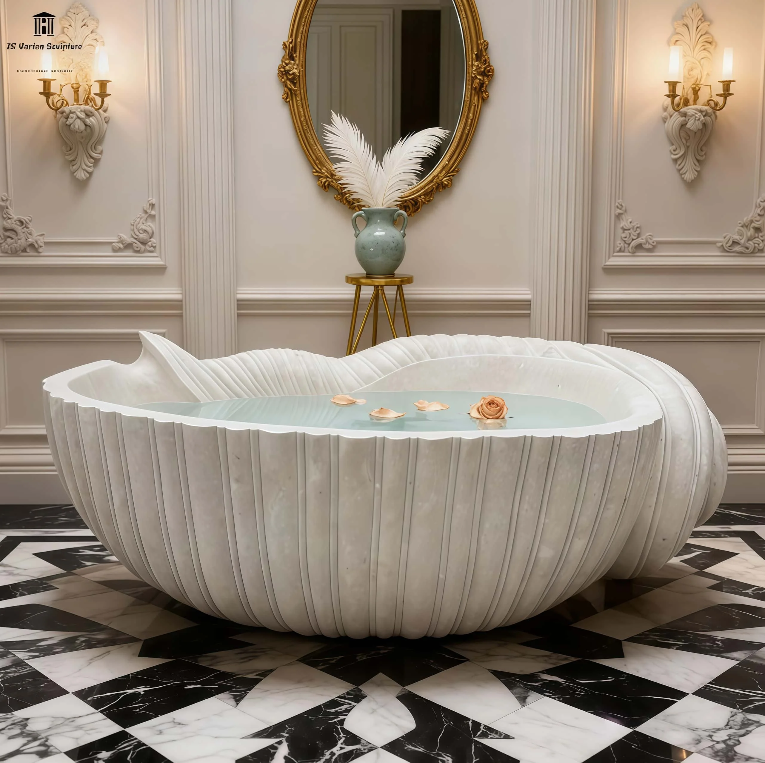 Luxury Stone Baths,Natural Marble Bathtub, Conch Shaped Hotel Villa Interior Supplies Customize Solid Marble Bathtub