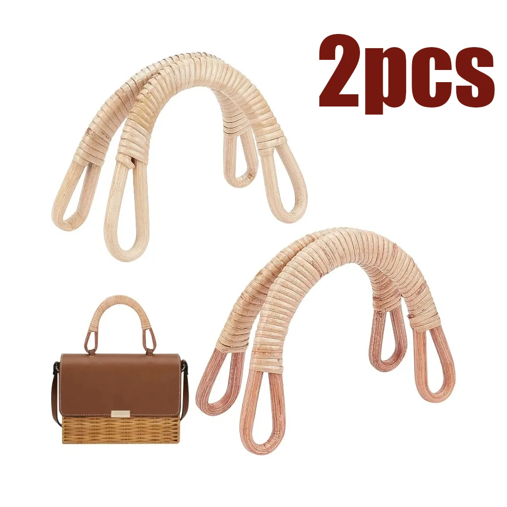 2pcs Natural Rattan Woven Bag Handles for Purse Easy to Install With Holes Handle Replacements Handbag DIY Purse Accessor