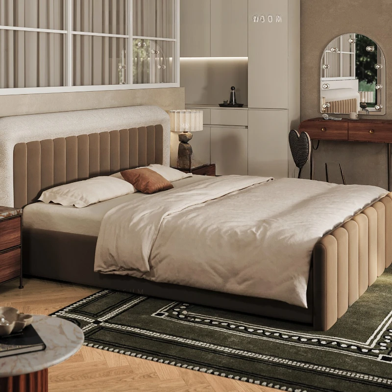 Light luxury French leather bed master bedroom high-end double bed modern simplicity