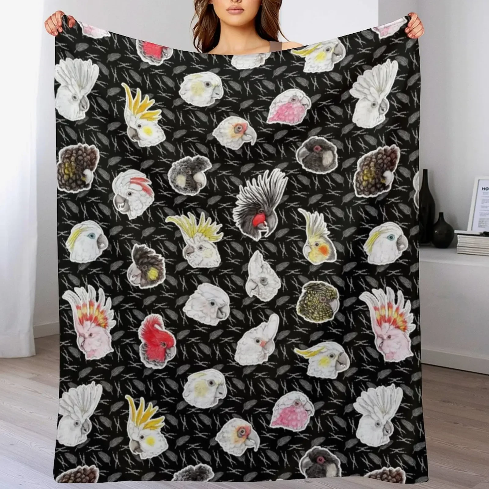 21 Cockatoos (in black) Throw Blanket Personalized Gift Furrys Blankets