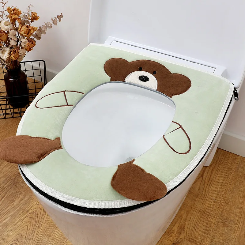 Winter Home Warm Toilet Seat Pad Cartoon Thickened soft Toilet Zipper Toilet Seat Cover Toilet Seats Covers Removable WC Cushion