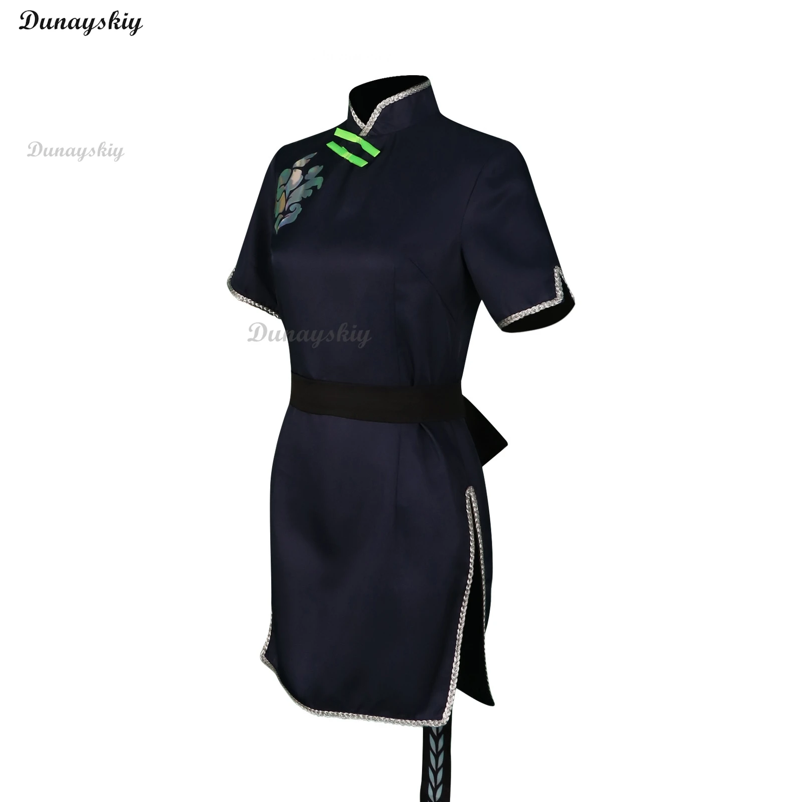 Anime Blauw Archief Cosplay Sunohara Shun Chilhood Cosplay Pak Donkerblauw Cheongsam Jurk Haarspelden Vrouwen Halloween Rollenspel