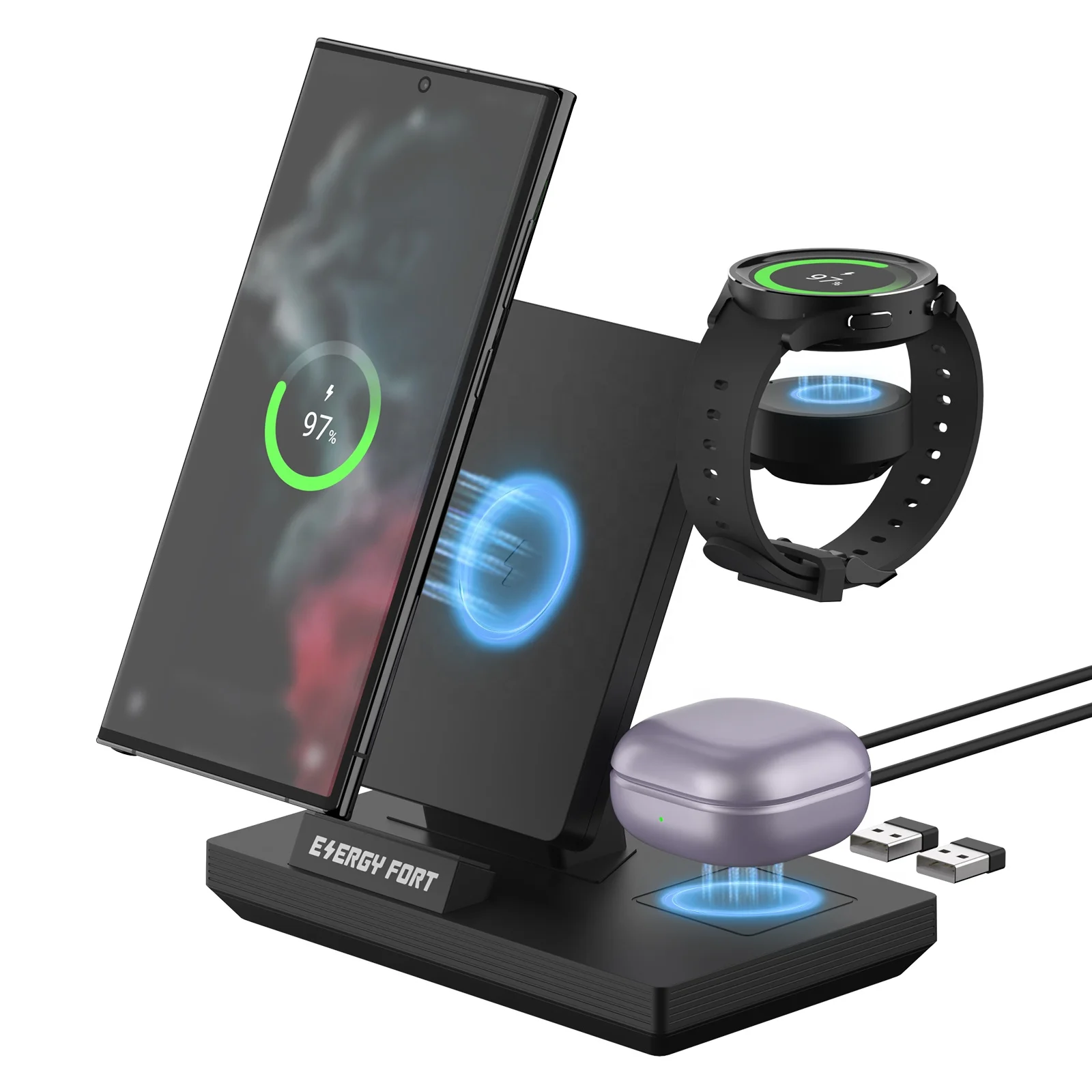 

Certified Patent 15W Wireless Charging Station, USB HUB 3 4 5 in 1 Wireless Charger Stand Fast Wireless Charging