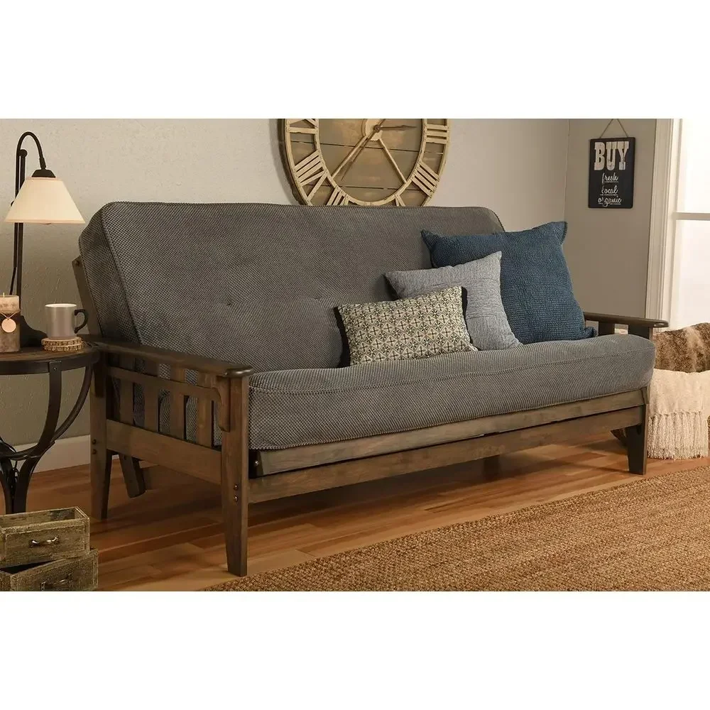 Full Size Rustic Walnut Wood Bed with 8 Inch Innerspring Mattress and Optional Drawers