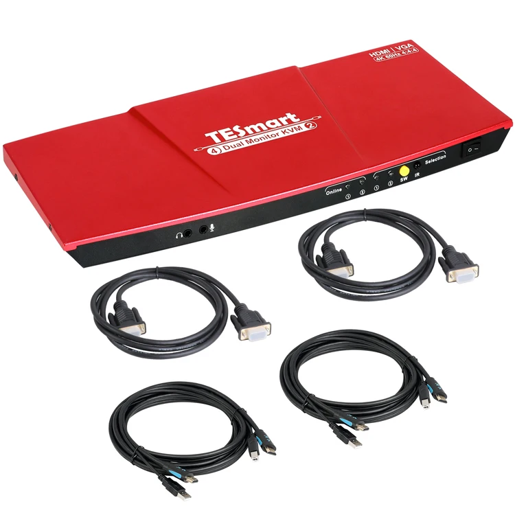 

TESmart High Quality Dual Monitor HDMI + VGA input 2 output KVM Switch Splitter EDID Hot Plug 4K KVM Switch For Office