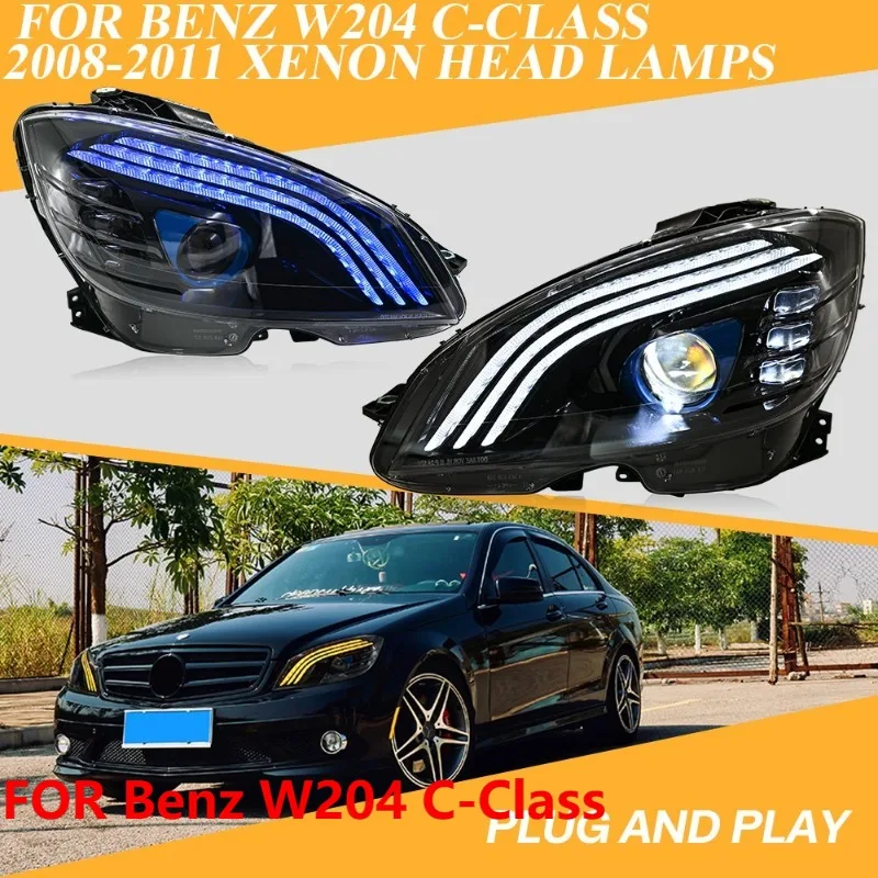 

Светодиодные фары для Benz W204 C-Class 2008-2011, комплект ксеноновых передних фонарей (левый + правый)