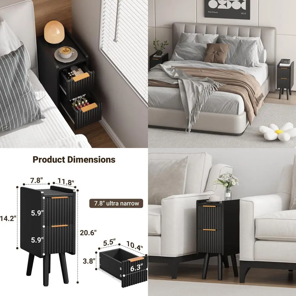 

Современная тонкая черная тумбочка с ящиками для небольших помещений