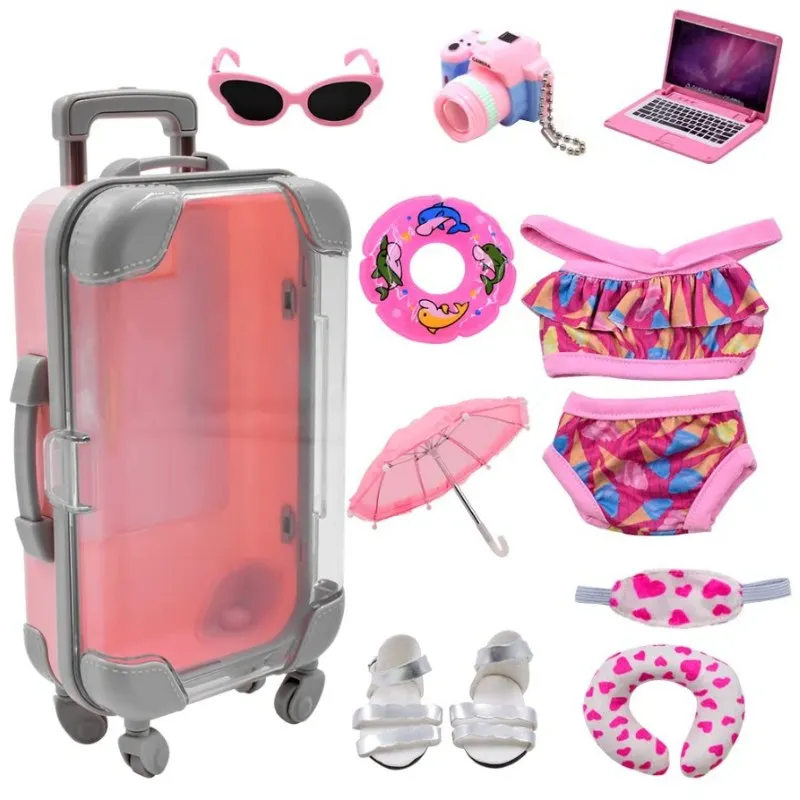 

18-inch reborn baby travel beach set swimsuit, swimming ring, sunglasses, suitcase, 43CM doll accessories