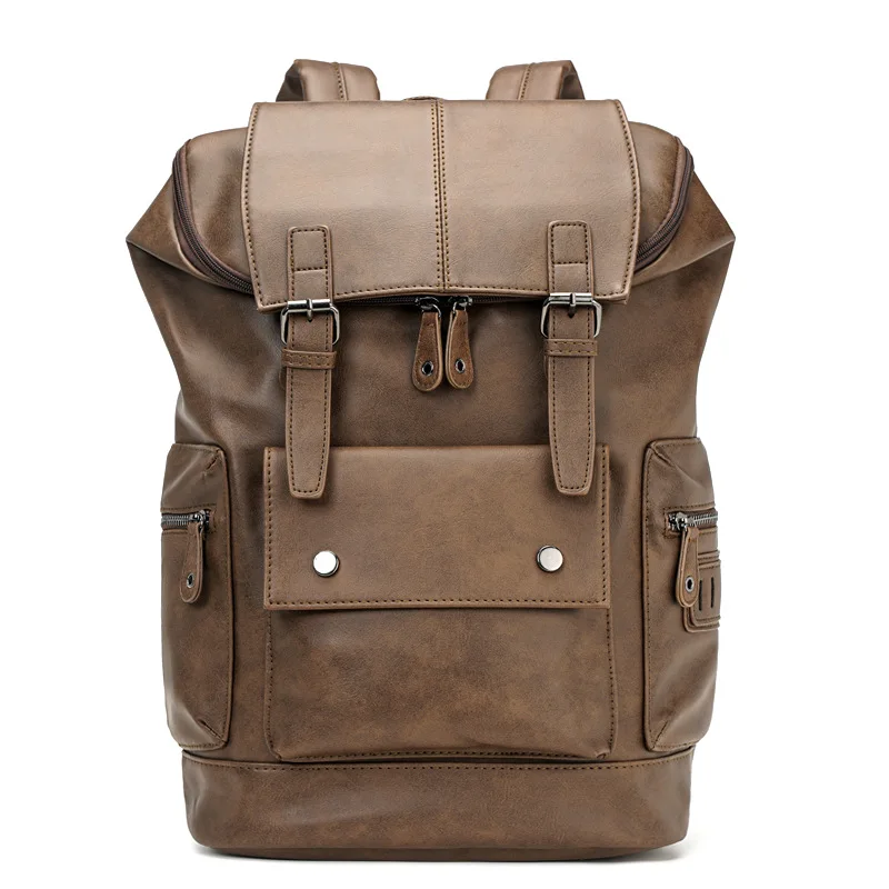 Men Outdoor Leather Backpack for Men Large Capacity Laptop Bag Trendy College Schoolbook Satchel for High School and University