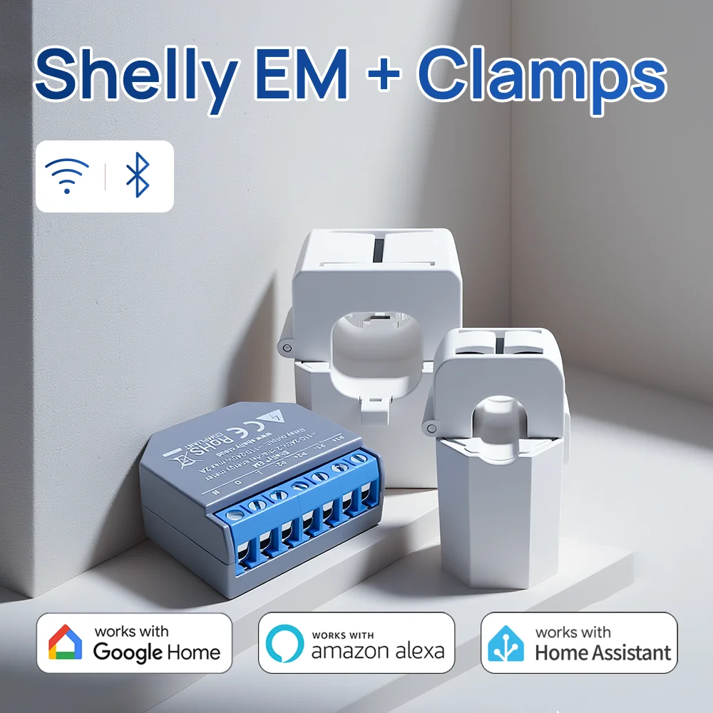 

Shelly EM + Clamp Domotica WiFi Operated Energy Meter Contactor Control Internal Memory Measurement And Configurable Alarm