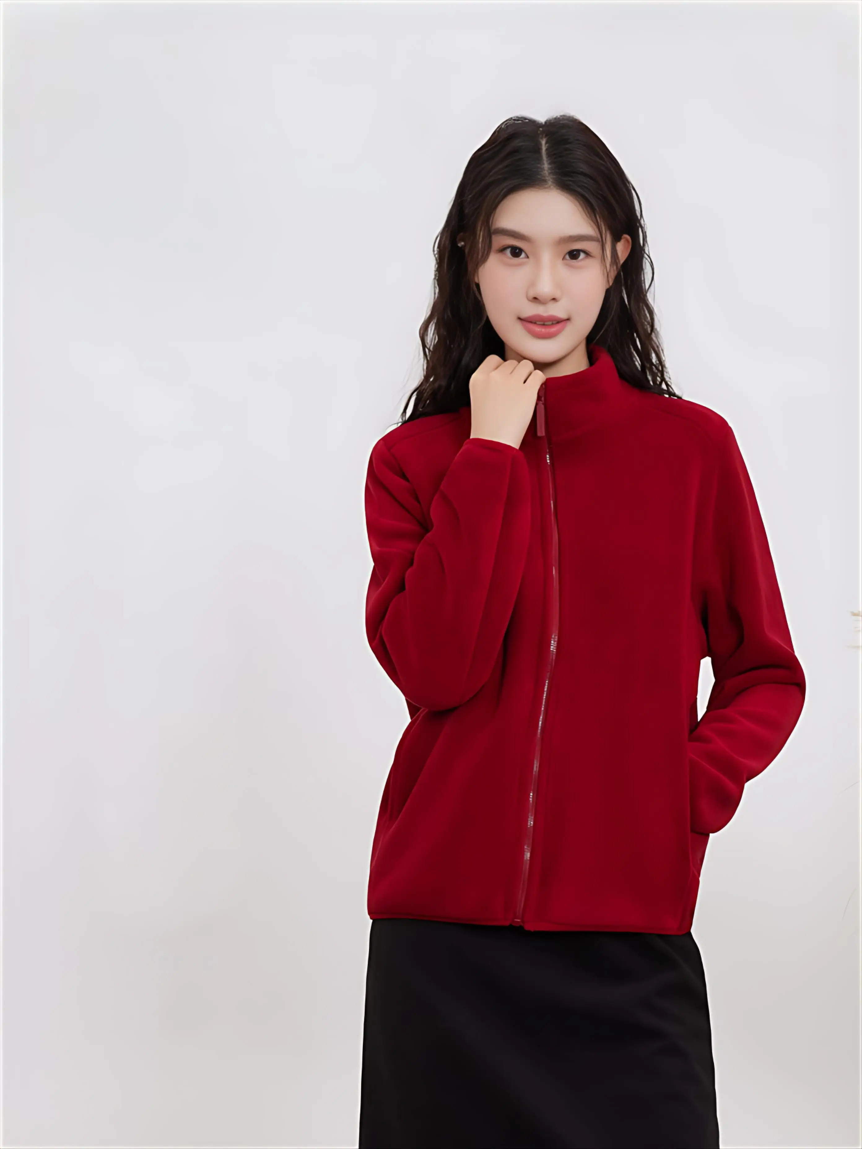 플리스 스웨트셔츠 모자 없음 여성용 로맨스 여름 초가을 자외선 차단 핏 도시 레저 미니멀리스트 패치워크 패턴 카와이