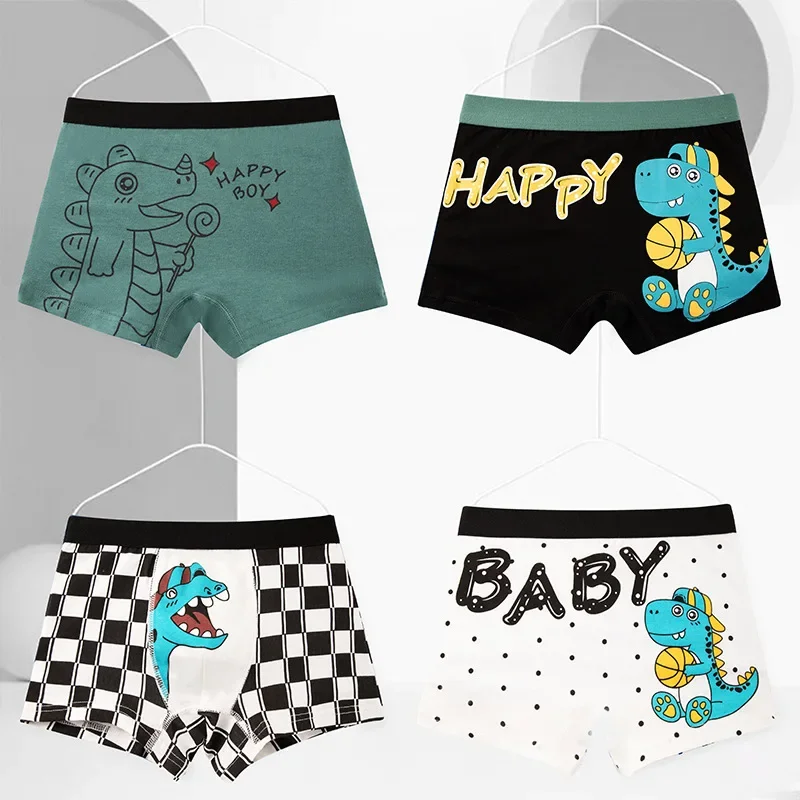 4pcs/Lot Boys Boxer Briefs Kids Cotton Underwear Baby Boy Underpants Teenager Cartoon Print Comfortable Children Panties