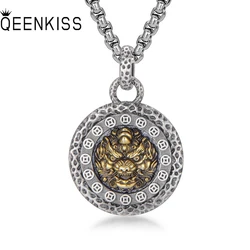 QEENKISS 925 Sterling Silver Necklace Pendant For Men Vintage Fortune PIXIU Coin Sweater Pendant Fine Jewelry Party Gift PT606