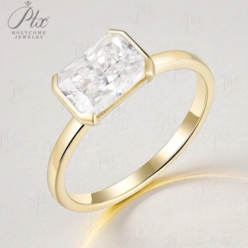 

PTX 2CT Radiant Moissanite D/VS1 Rings for Women Solid 18K 14K 10K Yellow Gold Engagement for Anniversary Custom