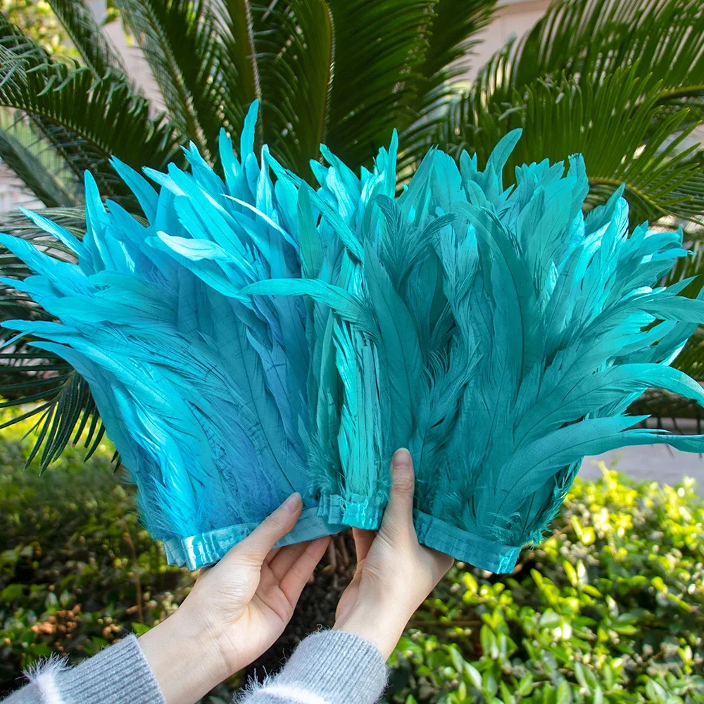 

1Meter 25-30 CM Rooster Feathers Trims Fringe Dyed Natural Cock Feather Ribbon for Party Costume Clothing Headdres Decoration