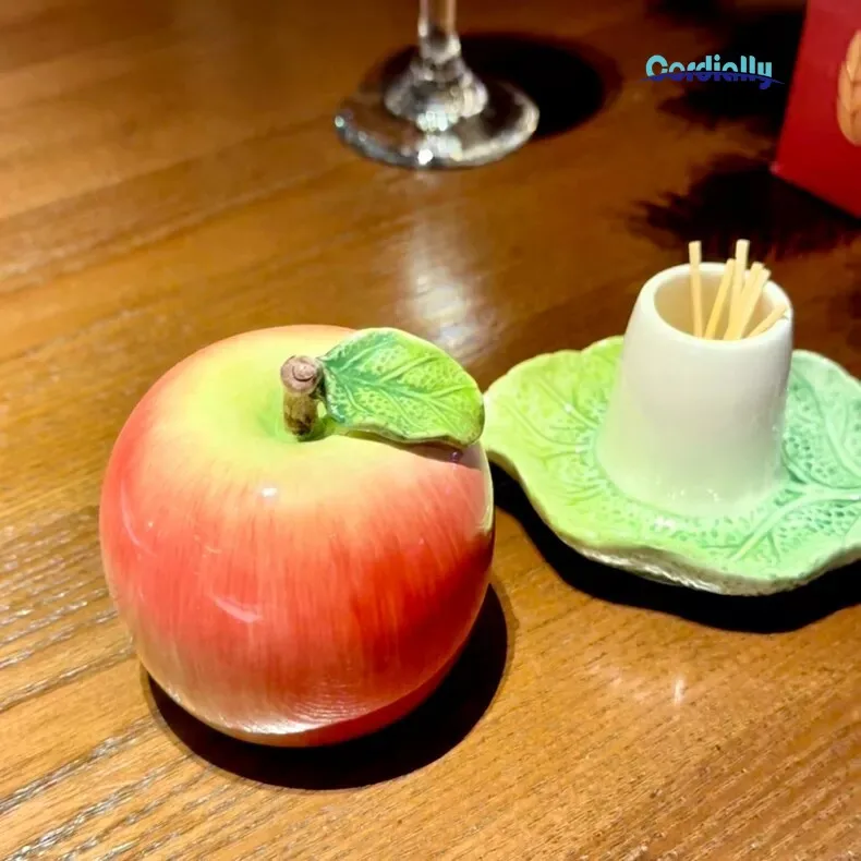 Ceramic Apple Toothpick Box Household Dental Floss Storage Jar Dining Table Ornament Home Kitchen Decor