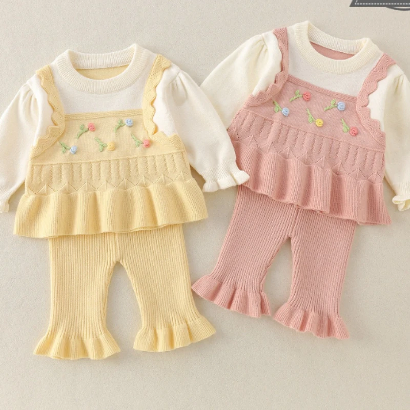 Children's 2026 Spring and Autumn New Girl's Sweet and Elegant Cute Lace Vest Embroidered Top and Underpants Set