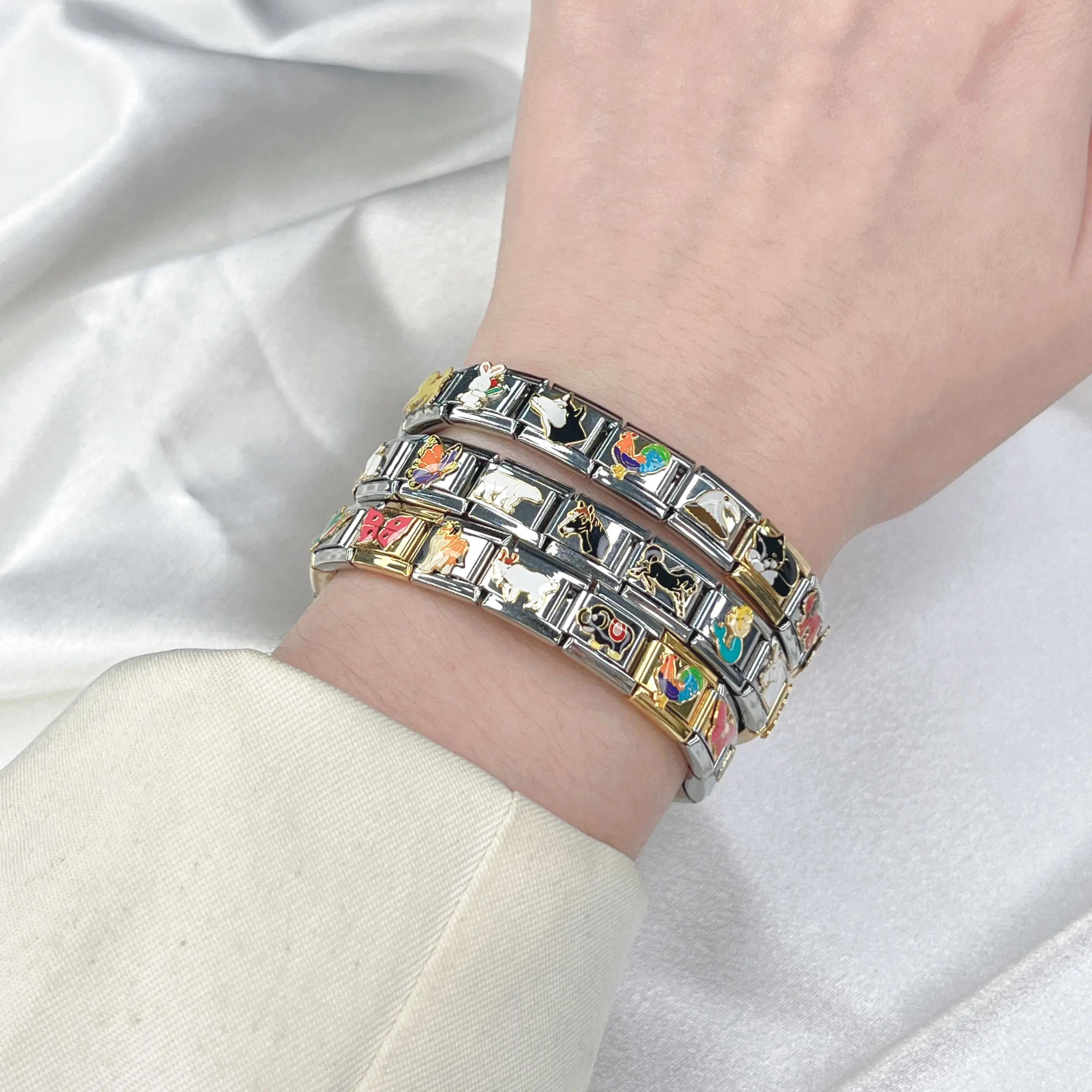 Trusta Cute Casual Animal Charm Italian Links 9mm Bracelet Stainless Steel for Girls Birthday Gift DIY Jewelry Wholesale N002